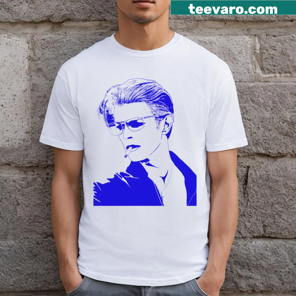 Rock star illustration T-shirt featuring a guitarist in dynamic pose — on a men's t-shirt
