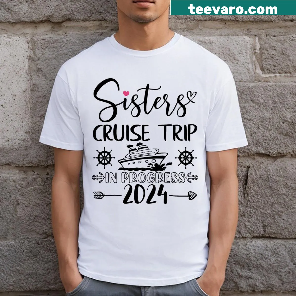 Sisters cruise trip t-shirt with fun typography — on a men's t-shirt