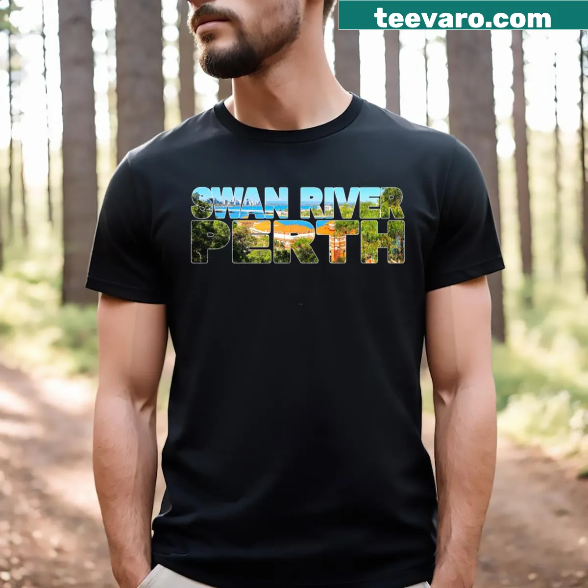 Swan River themed Brewery Co T-shirt design — on a men's t-shirt