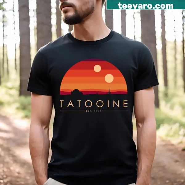 T-shirt featuring design inspired by Tatooine from sci-fi stories