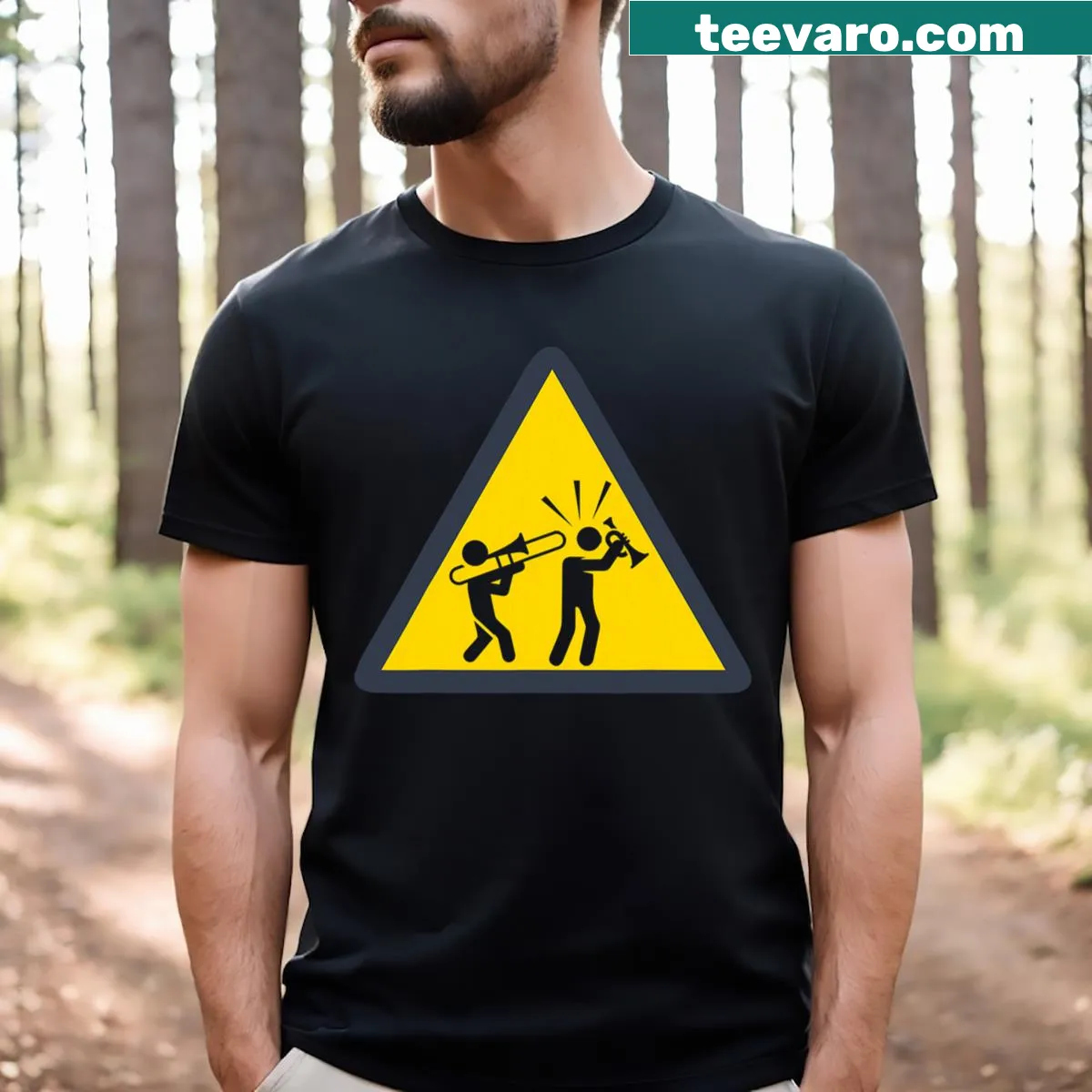 Humorous trombone-themed graphic T-shirt — on a men's t-shirt