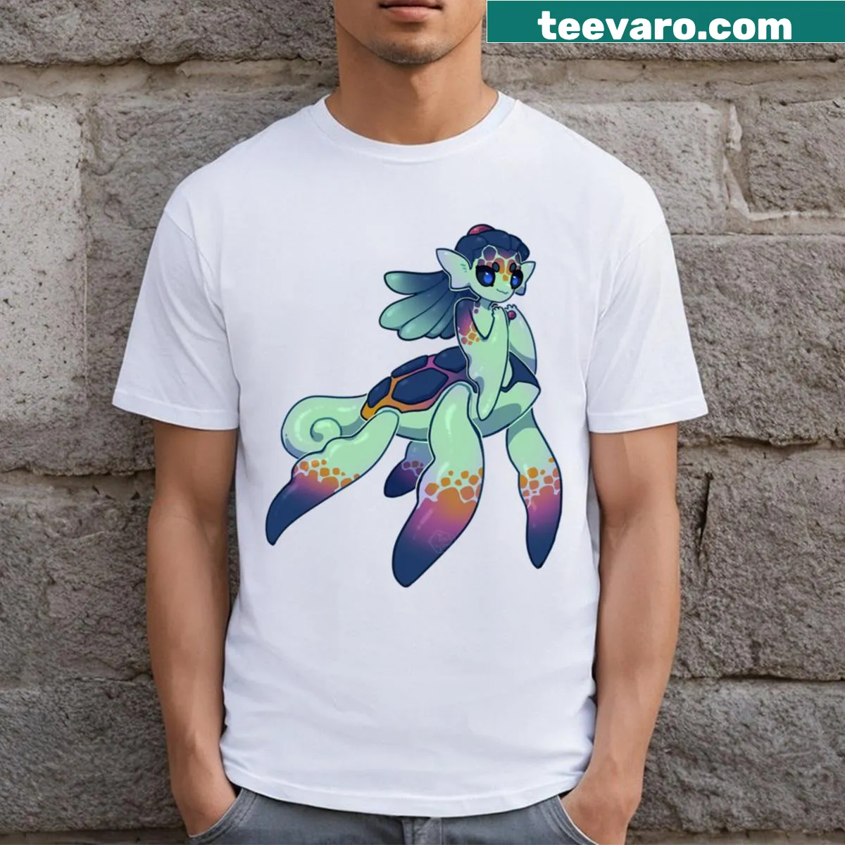 Playful T-shirt featuring a quirky tropical design celebrating uniqueness. — on a men's t-shirt