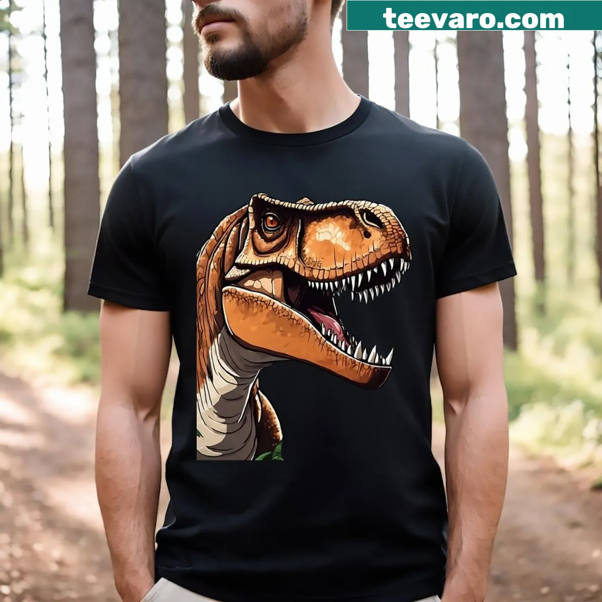 Illustrated dinosaur graphic t-shirt for a fun statement — on a men's t-shirt