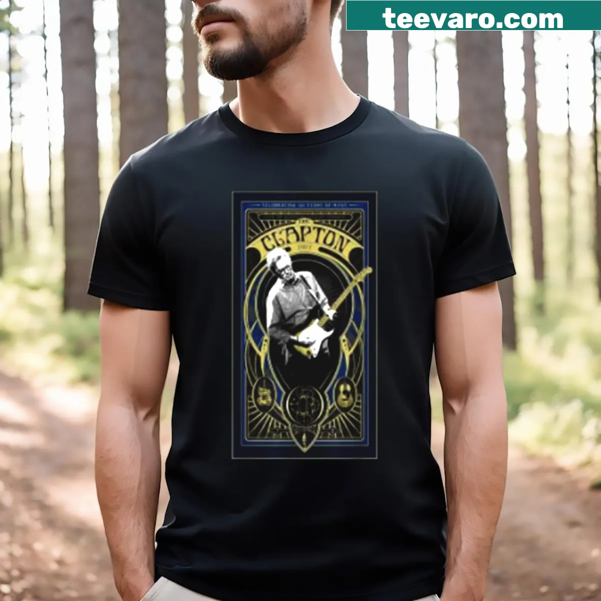 Vintage T-shirt paying tribute to Eric Clapton and legendary musicians — on a men's t-shirt