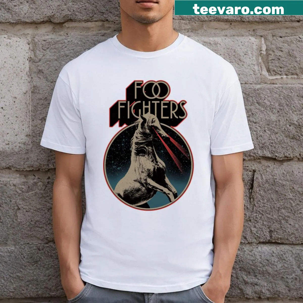 Fooo Fighters poster design T-shirt — on a men's t-shirt