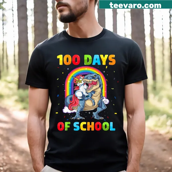 Funny kids T-shirt featuring unicorns and dinosaurs for school days