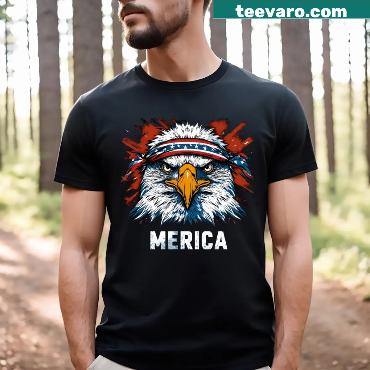 Vintage-style patriotic T-shirt with an eagle and bandana design — on a men's t-shirt
