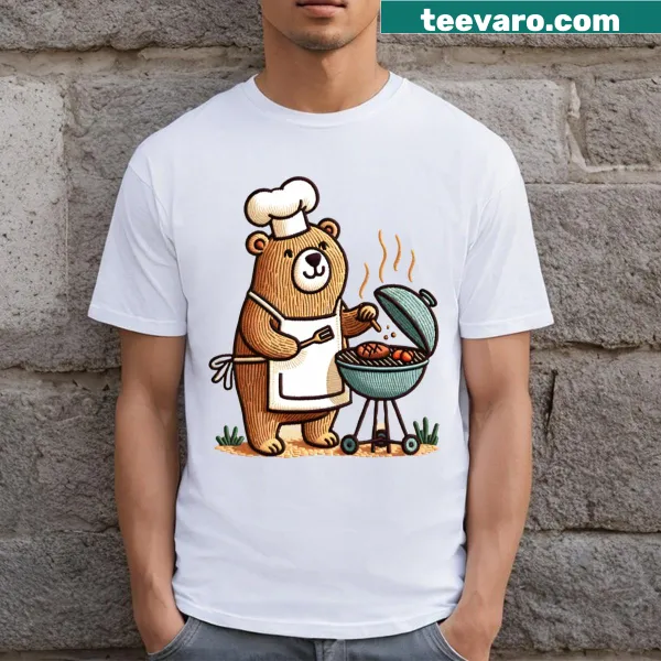 Whimsical bear BBQ chef t-shirt with illustration design
