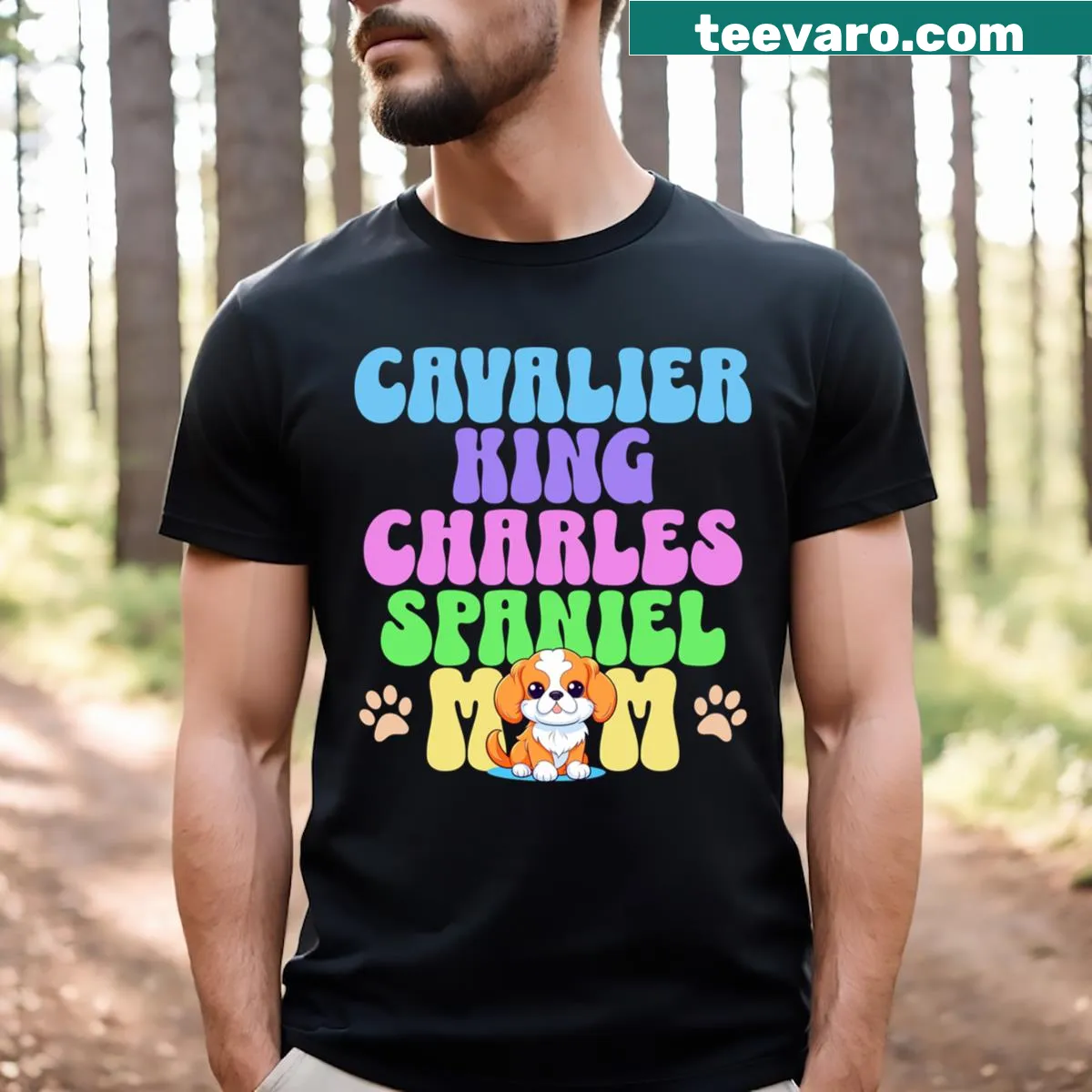 Cavalier King Charles Spaniel Mom T-shirt with cute dog illustration — on a men's t-shirt