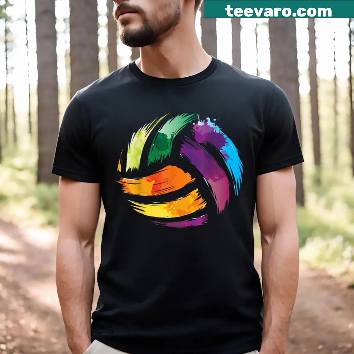 Volleyball-themed t-shirt with dynamic graphic design — on a men's t-shirt