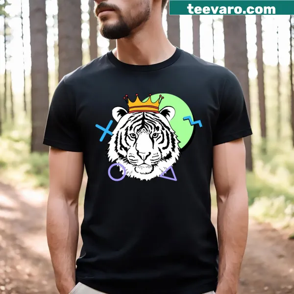 Cartoon tiger graphic on a retro summer vibes t-shirt