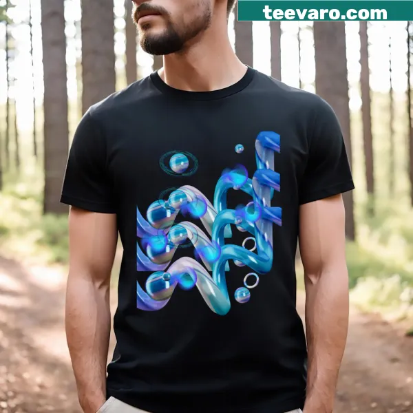Active t-shirt with abstract curved lines and spheres design
