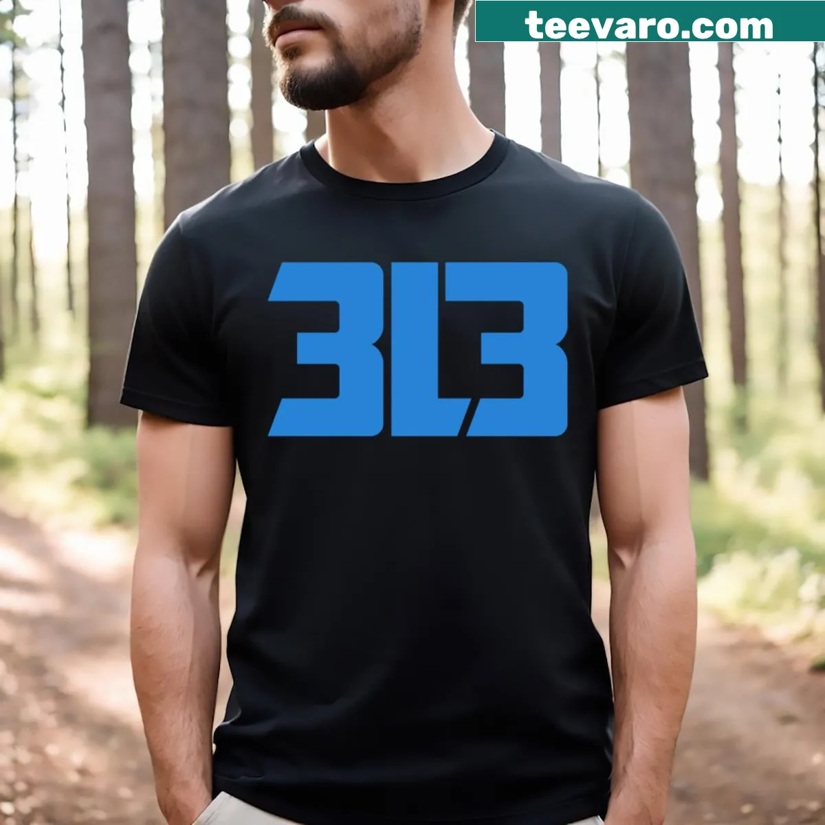Detroit 313 themed T-shirt with bold area code graphic — on a men's t-shirt