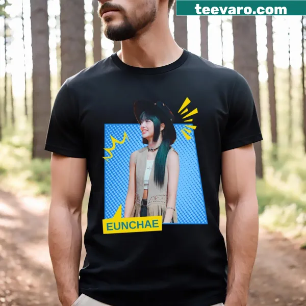 Comic-style graphic of Eunchae from Le Sserafim on a t-shirt