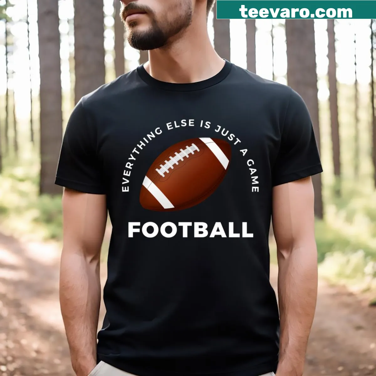 American Football t-shirt with humorous text about game priorities — on a men's t-shirt