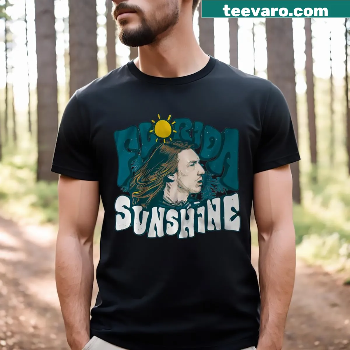 Illustrated Florida sunshine design on a T-shirt. — on a men's t-shirt