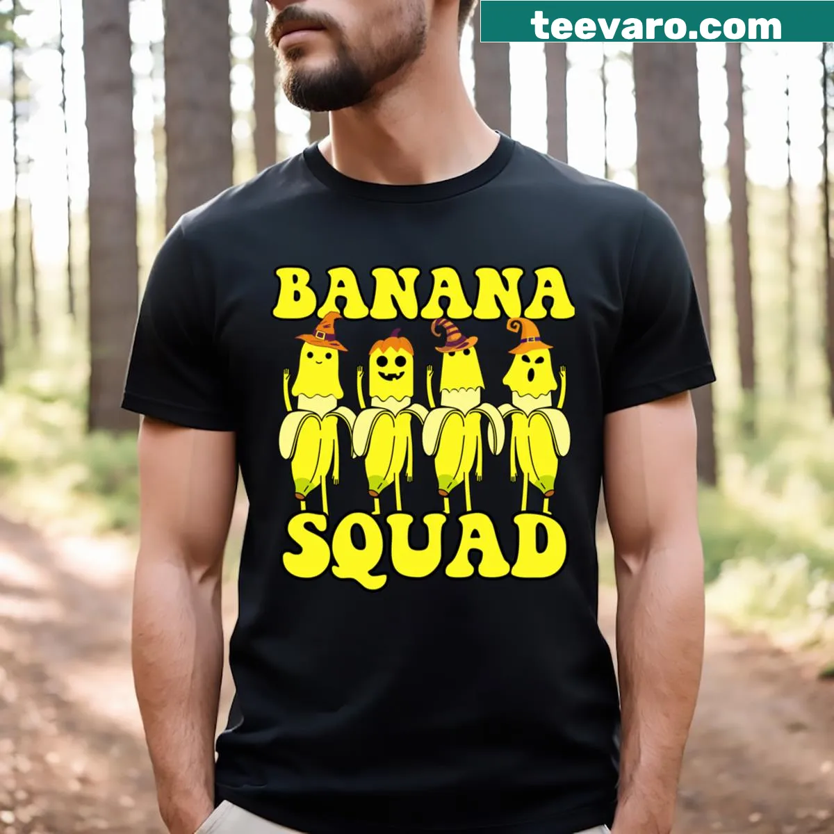 Cartoon ghost and banana design for Halloween kids' t-shirt — on a men's t-shirt