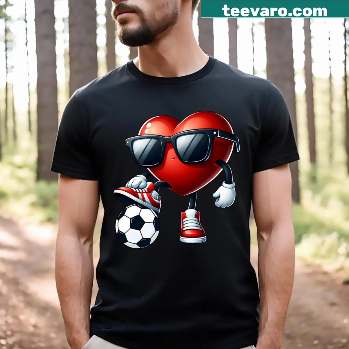 Cartoon heart playing soccer for Valentine's Day kids' t-shirt — on a men's t-shirt