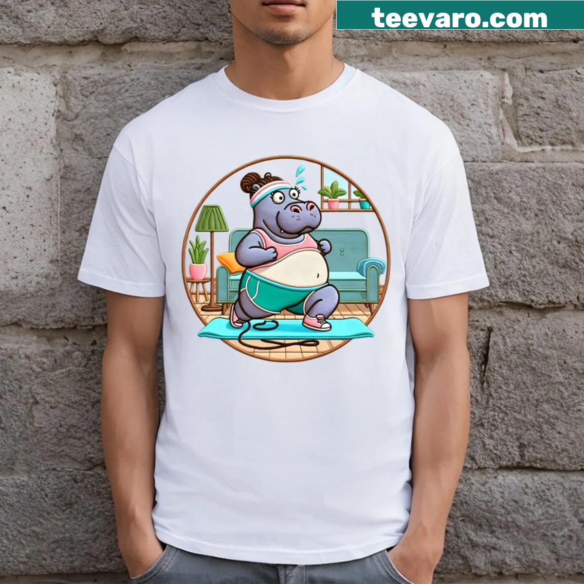 Hippo design t-shirt promoting mindfulness and relaxation — on a men's t-shirt