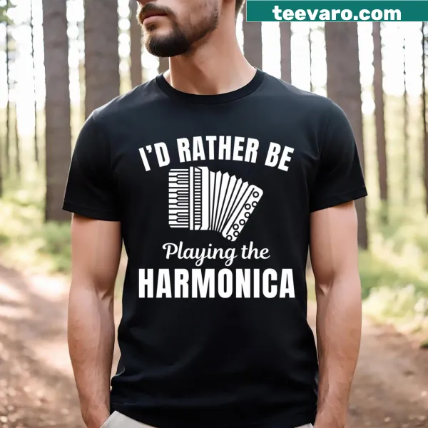 Harmonica-themed playful typography T-shirt