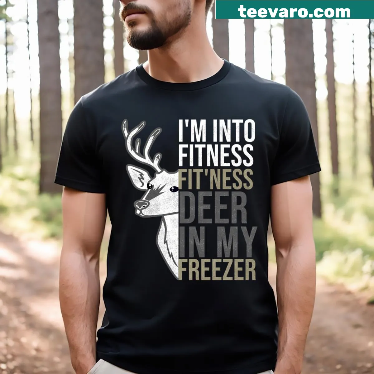 Humorous hunting-themed t-shirt with deer graphic. — on a men's t-shirt