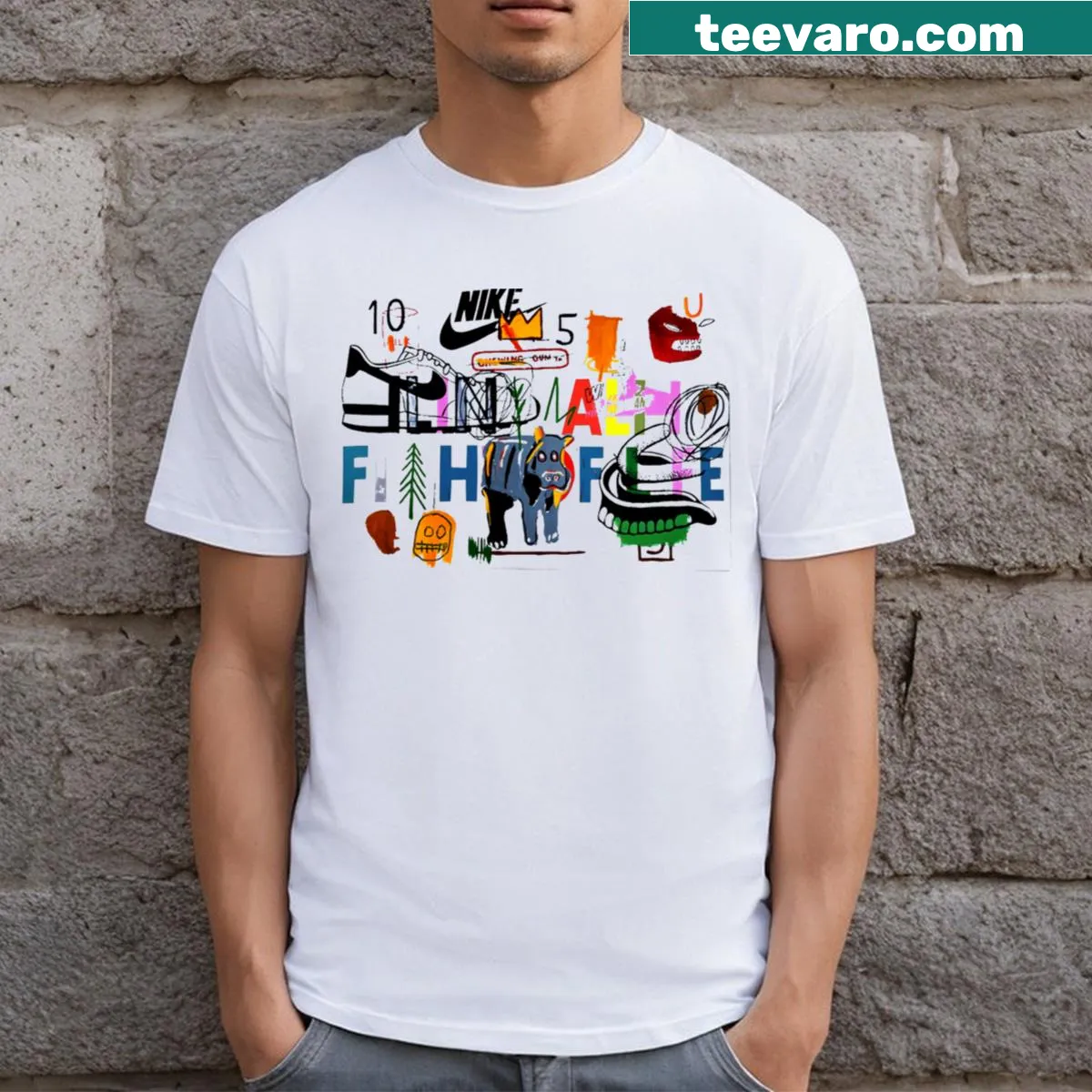 Artistic t-shirt inspired by Jean Michel Basquiat — on a men's t-shirt