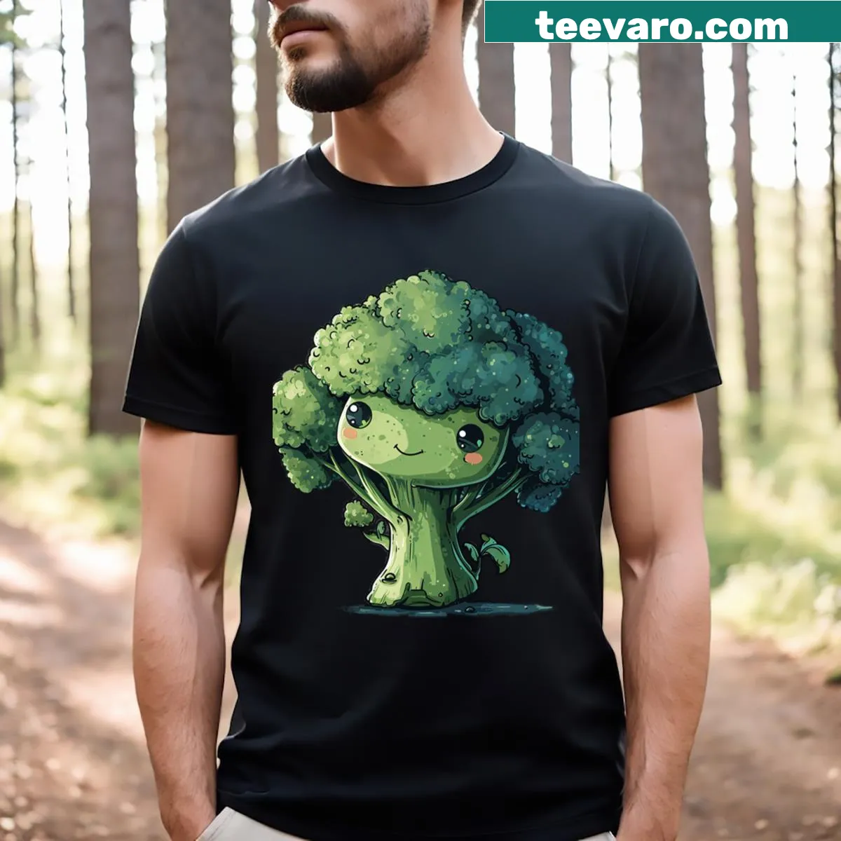 Kawaii Broccoli T-shirt with cute broccoli graphic — on a men's t-shirt