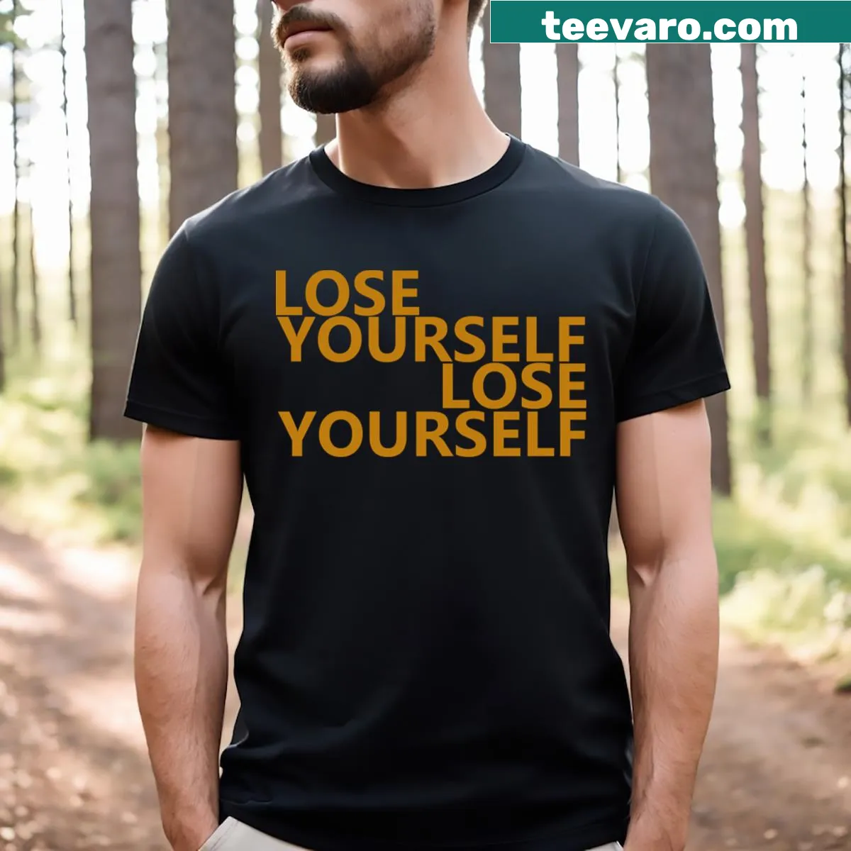 Inspirational typography graphic tee with 'Lose Yourself' text — on a men's t-shirt