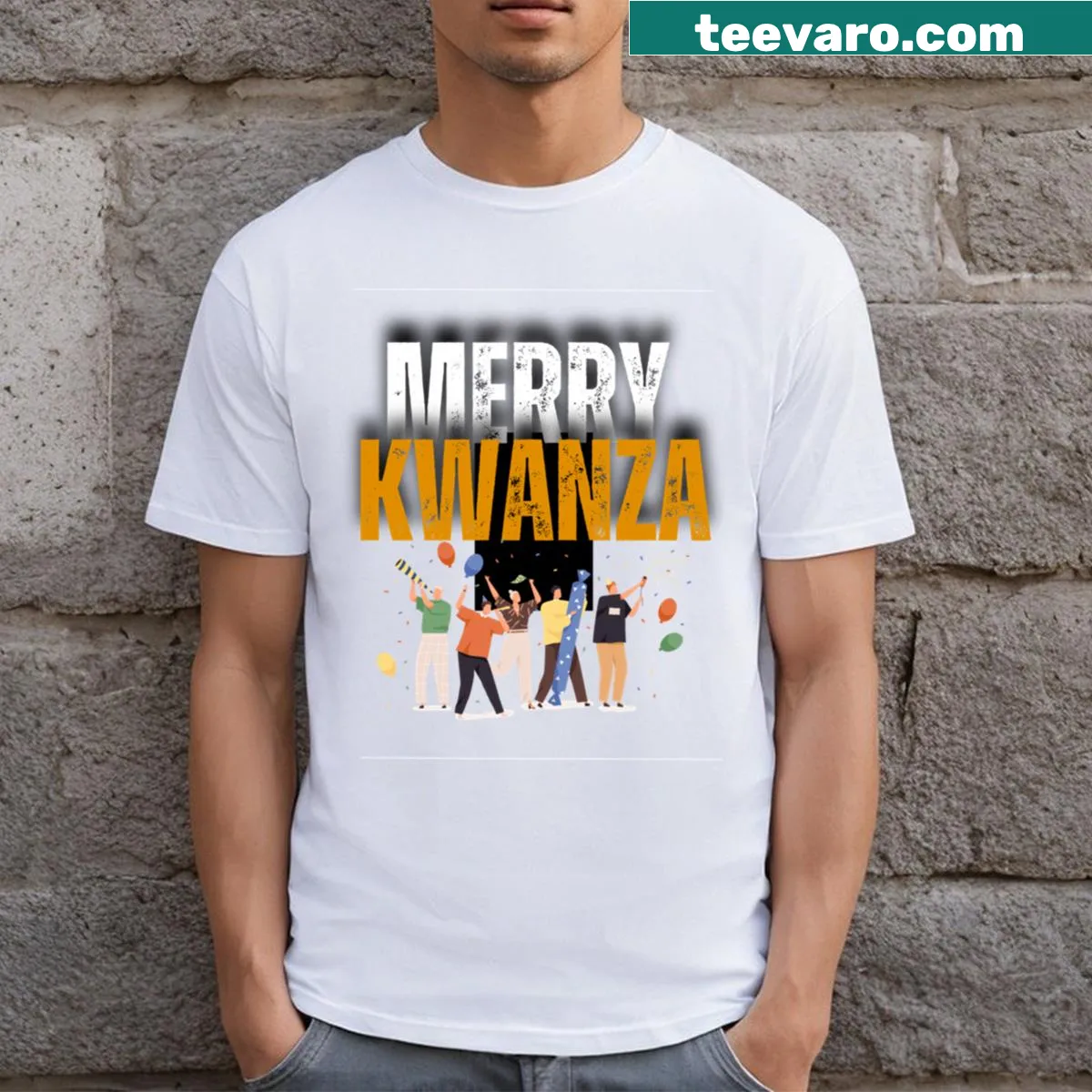 T-shirt with text 'Merry Kwanza' for the holiday — on a men's t-shirt