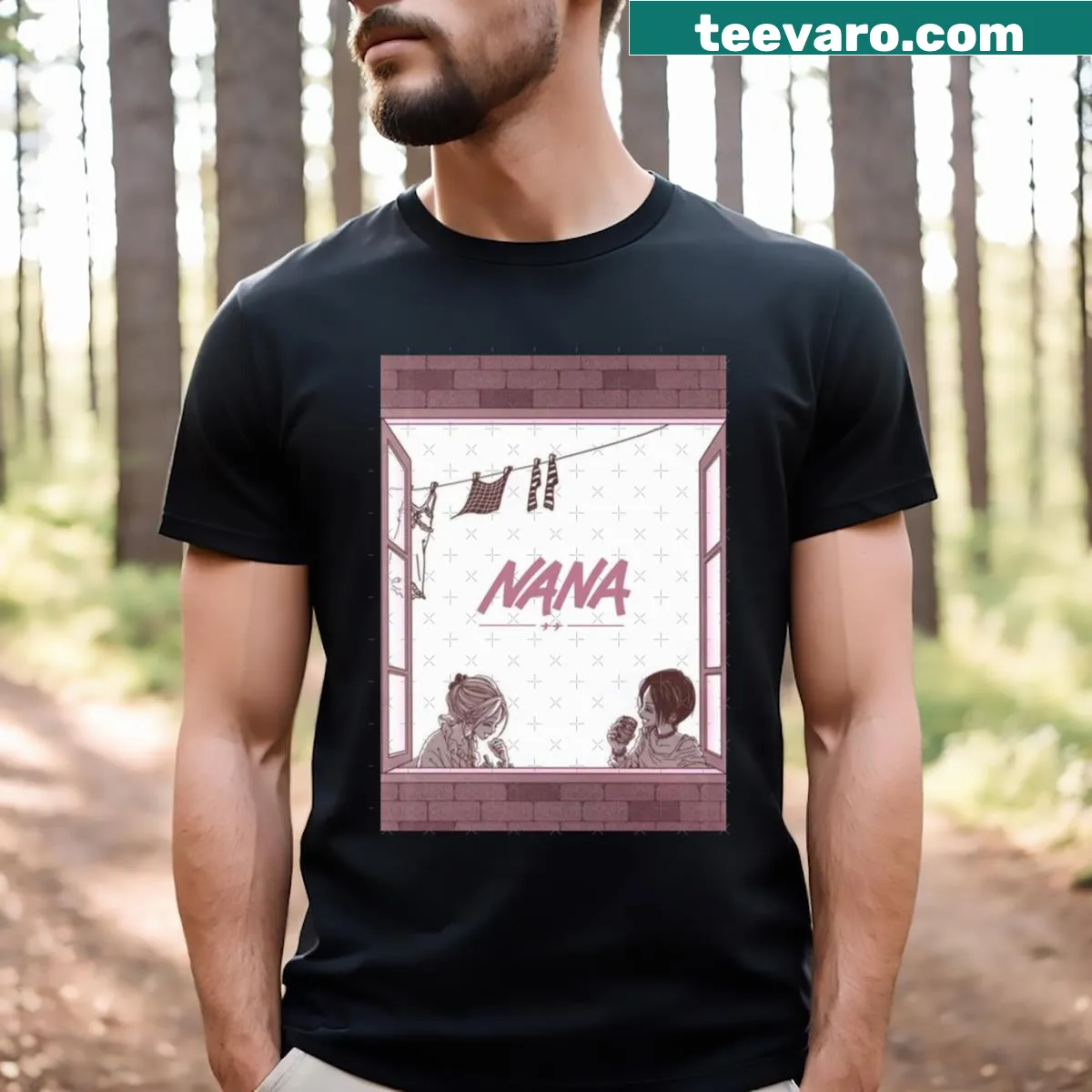 Anime-inspired t-shirt showcasing a heartfelt tribute to Nana. — on a men's t-shirt