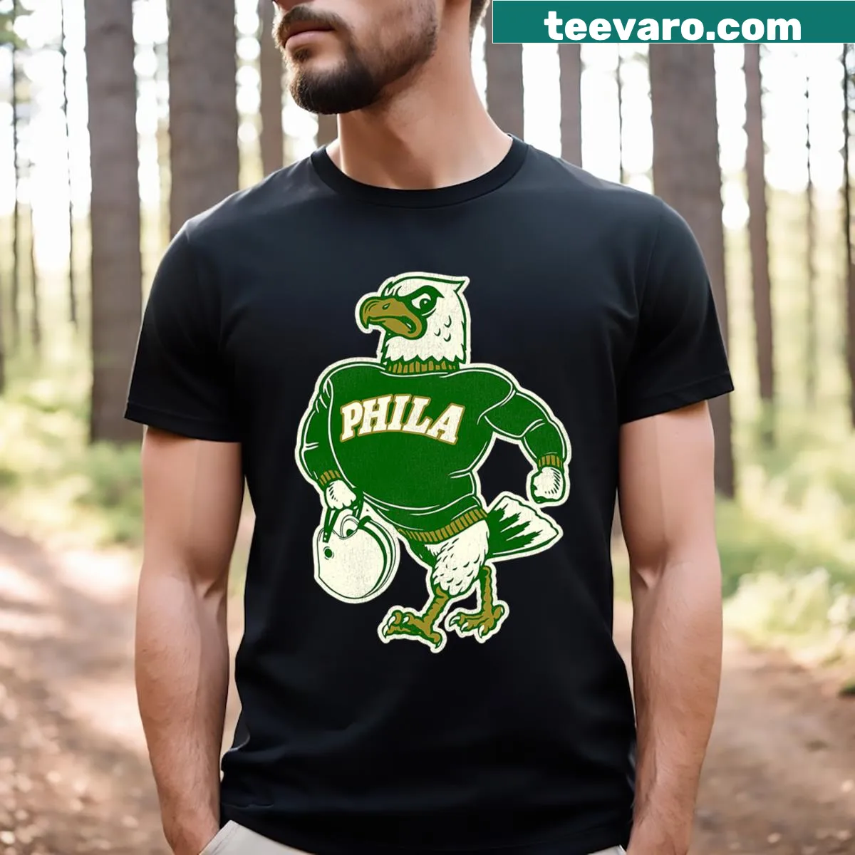 Philadelphia Eagles T-shirt featuring team name — on a men's t-shirt