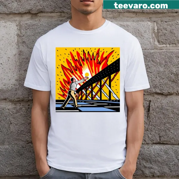 Pop art bridge graphic on a large t-shirt
