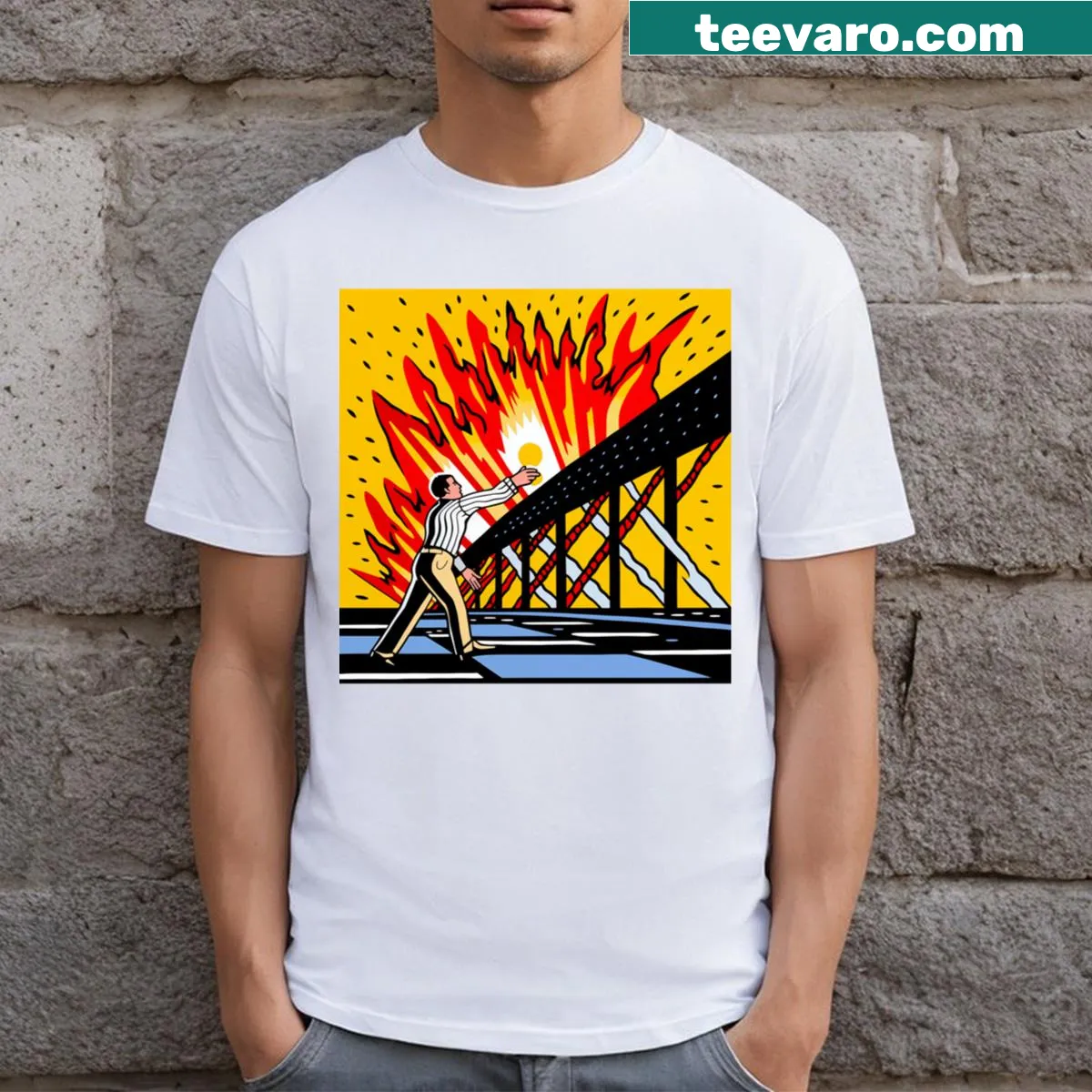 Pop art bridge graphic on a large t-shirt — on a men's t-shirt