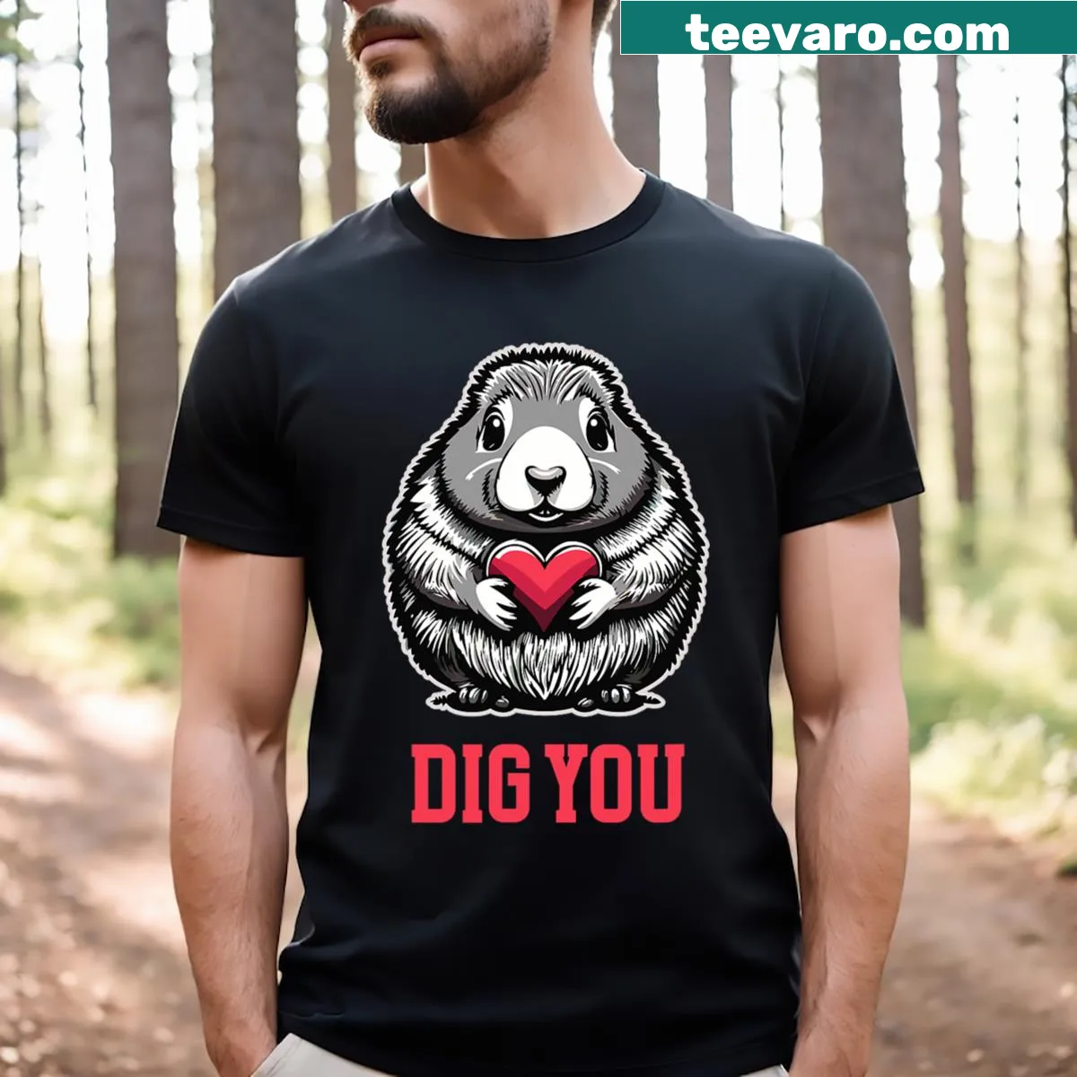 Illustrated prairie dog holding a heart for Valentine's Day — on a men's t-shirt