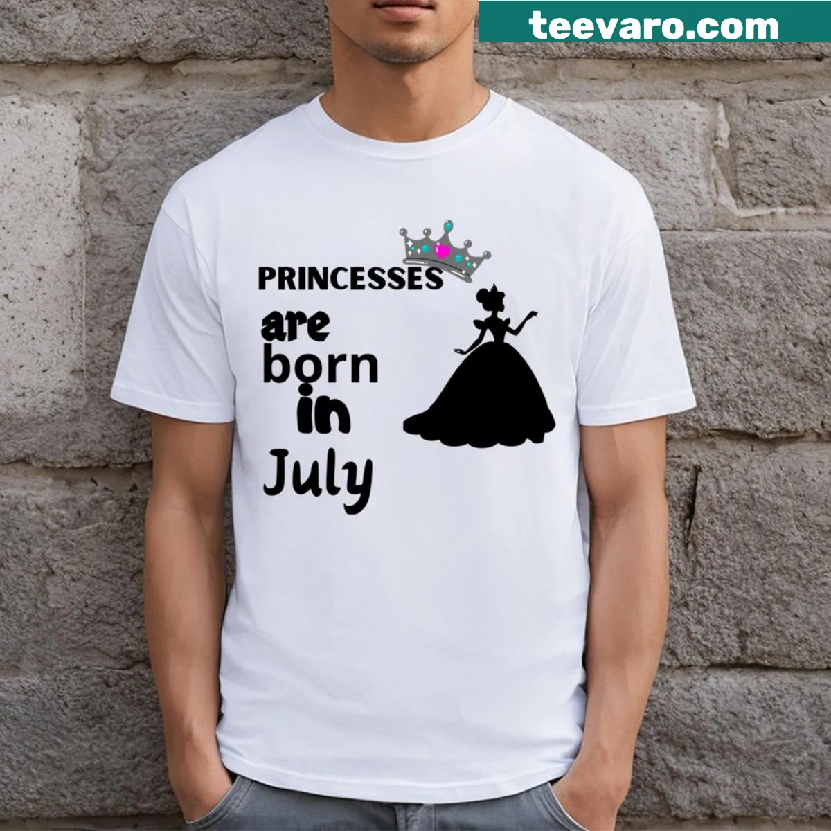 Cute T-shirt for kids proclaiming July birthdays for princesses — on a men's t-shirt