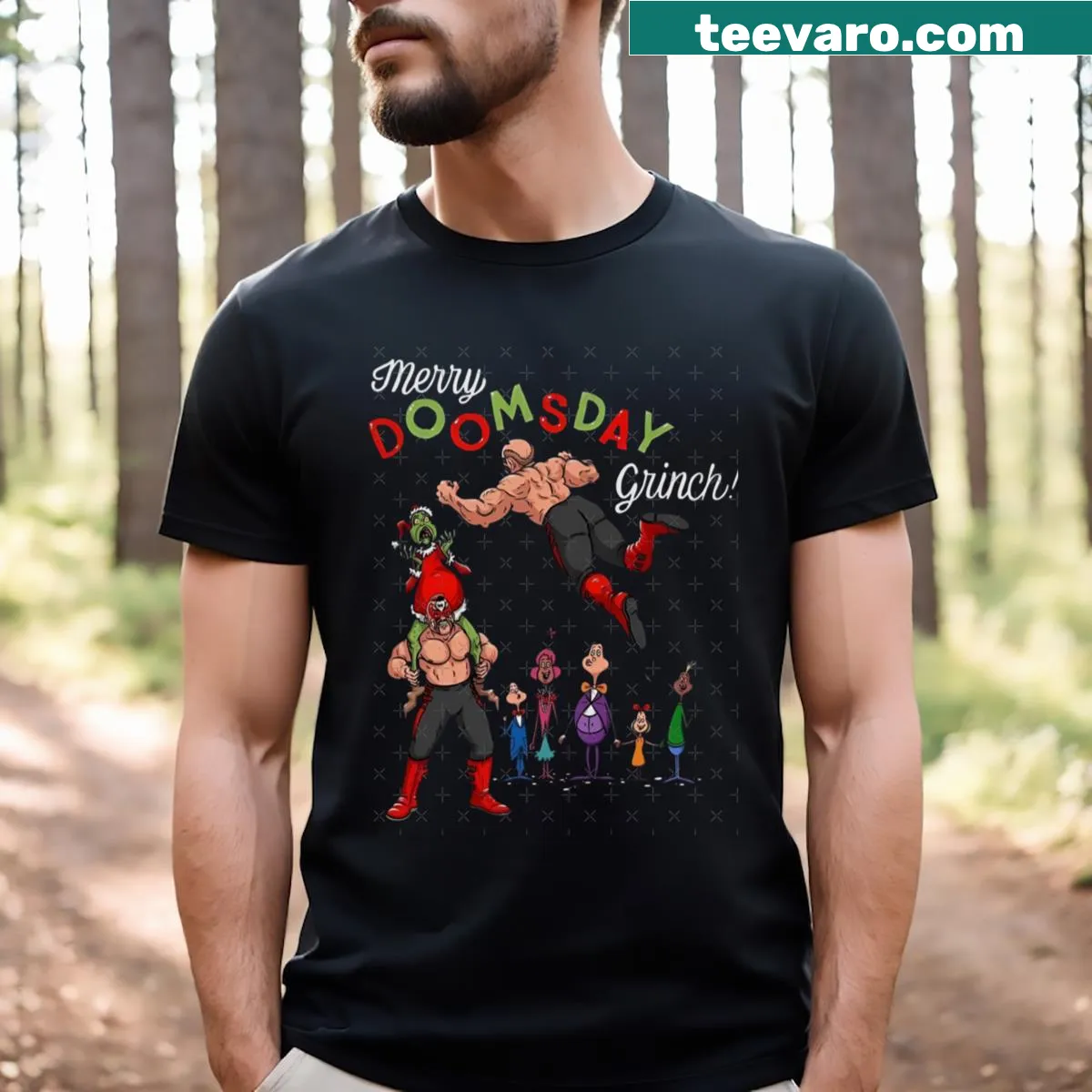 Festive Road Warriors Christmas-themed T-shirt — on a men's t-shirt