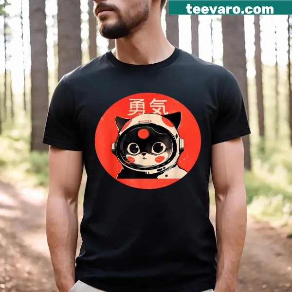 Kawaii T-shirt featuring a cute astronaut cat in space