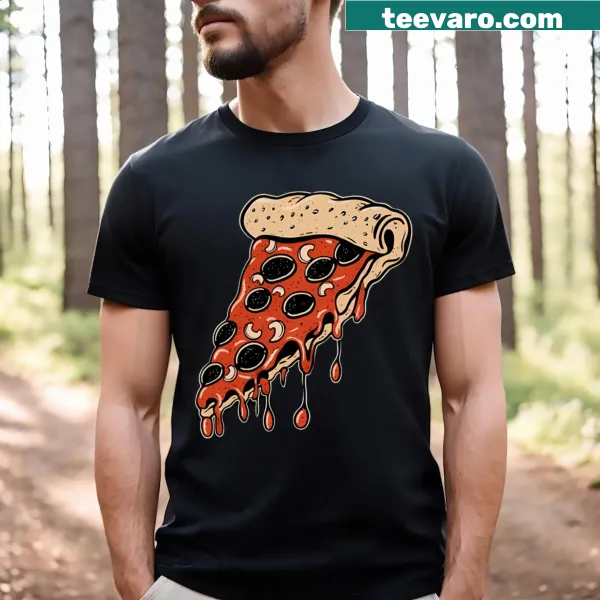 Playful pizza slice illustration on a fun t-shirt