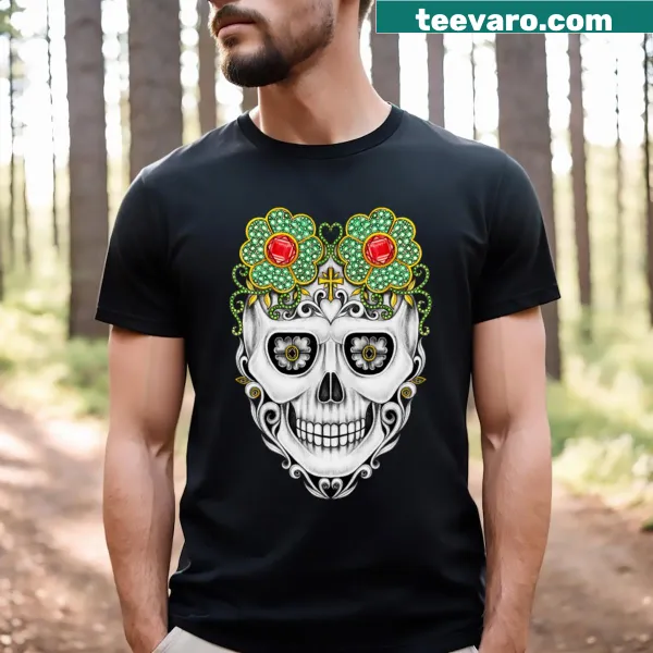Vintage sugar skull design for Day of the Dead on a T-shirt