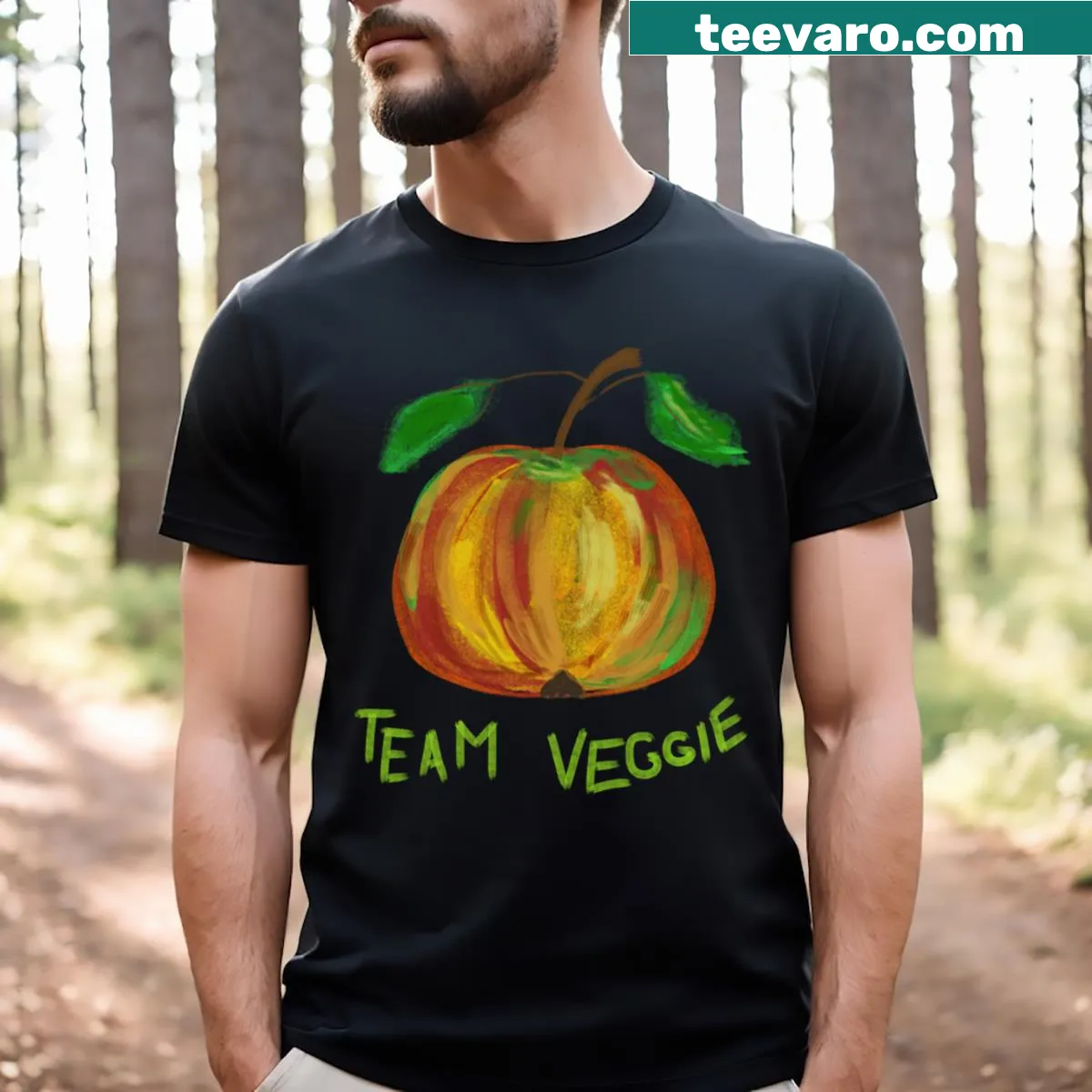 Playful 'Team Veggie' slogan t-shirt — on a men's t-shirt