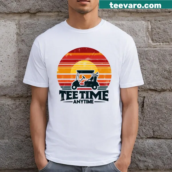 Playful tee time graphic on a golf-themed t-shirt