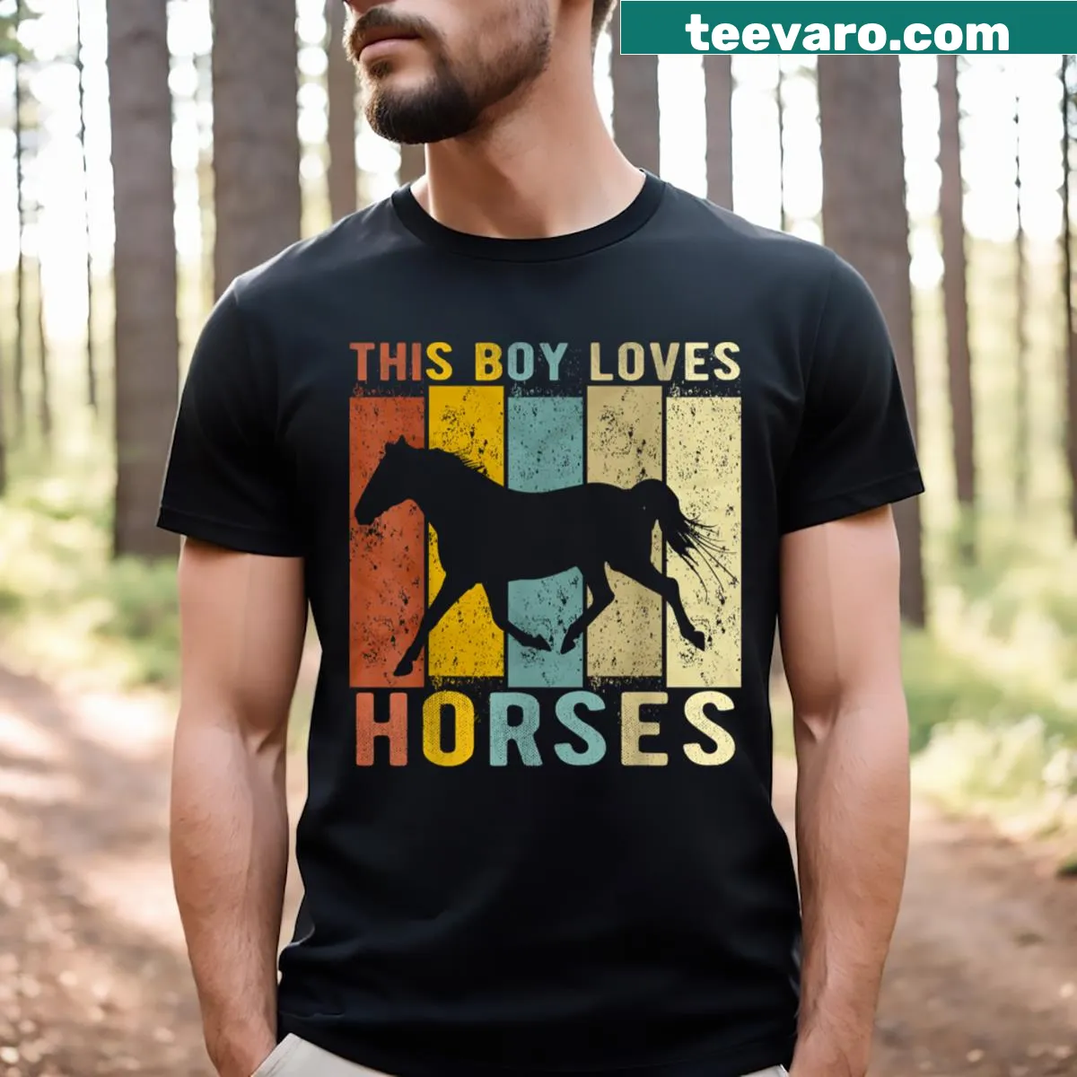 T-shirt displaying 'This Boy Loves Horses' slogan — on a men's t-shirt