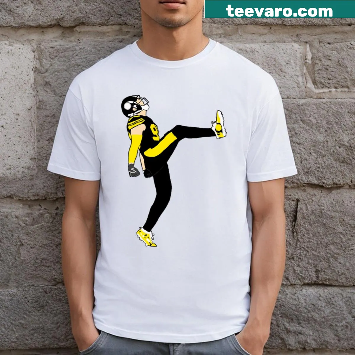 Bold typography T-shirt featuring T.J. Watt's name — on a men's t-shirt