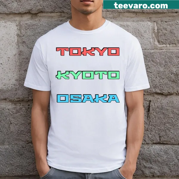 T-shirt with the names Tokyo, Kyoto, and Osaka in a stylish layout