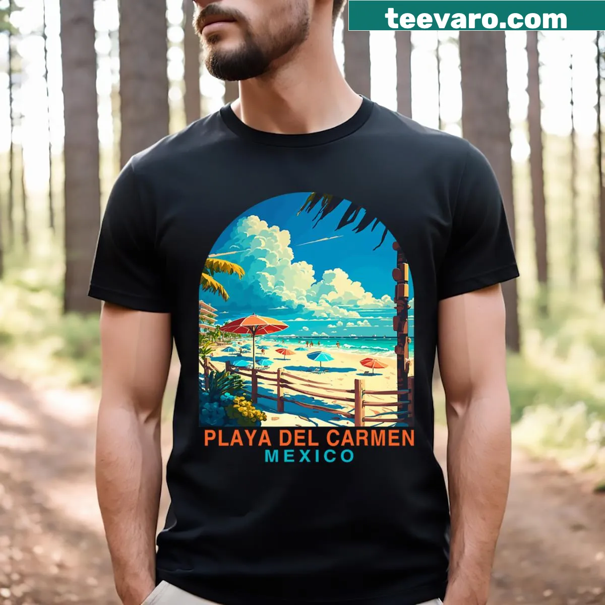 T-shirt featuring Playa Del Carmen, Mexico design — on a men's t-shirt