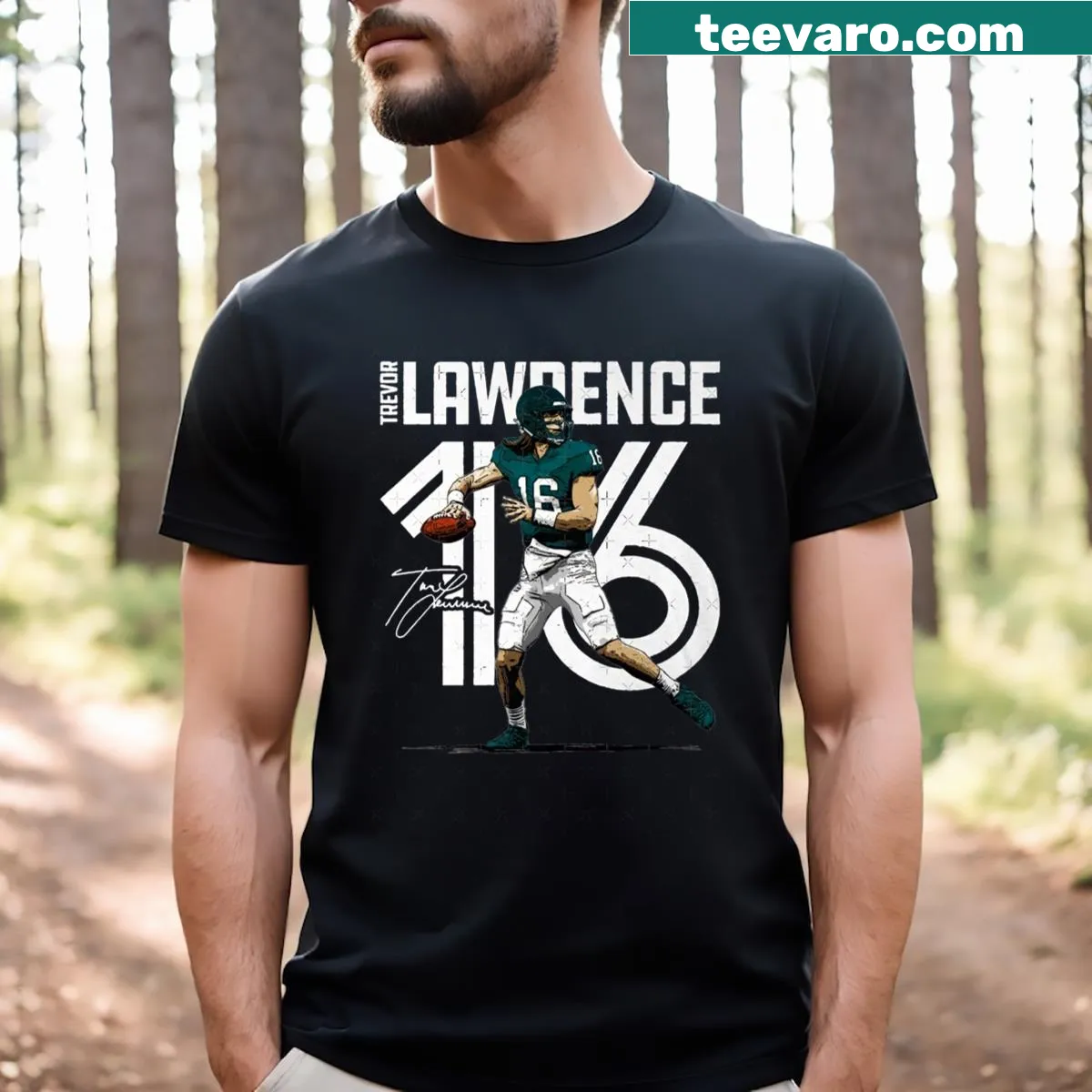 Text graphic featuring Trevor Lawrence's name on a T-shirt — on a men's t-shirt