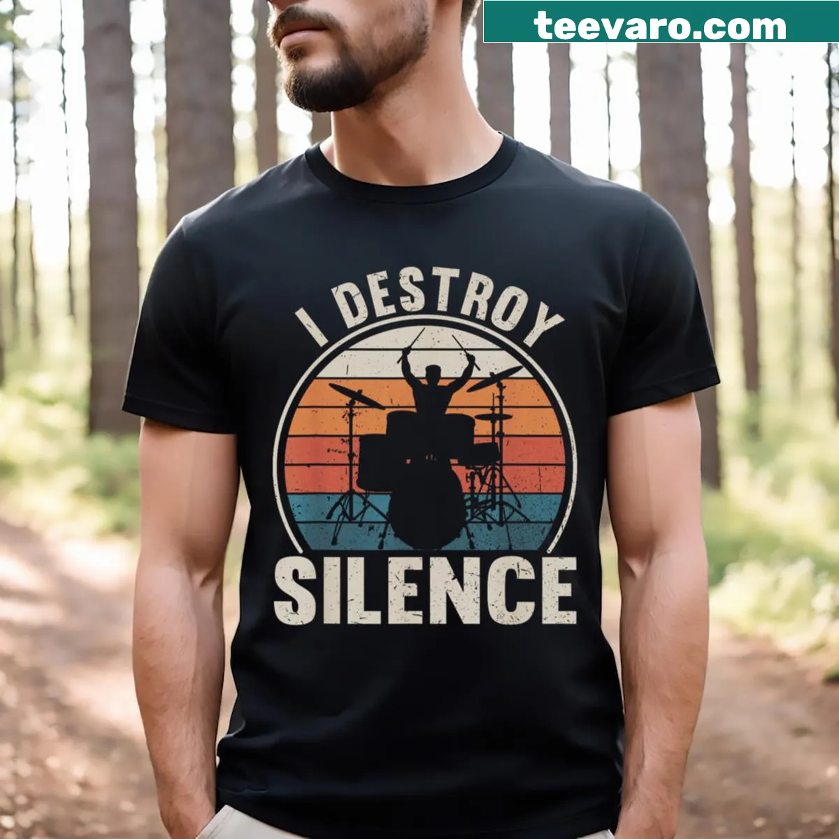 Statement t-shirt for drummers with 'I Destroy Silence' — on a men's t-shirt