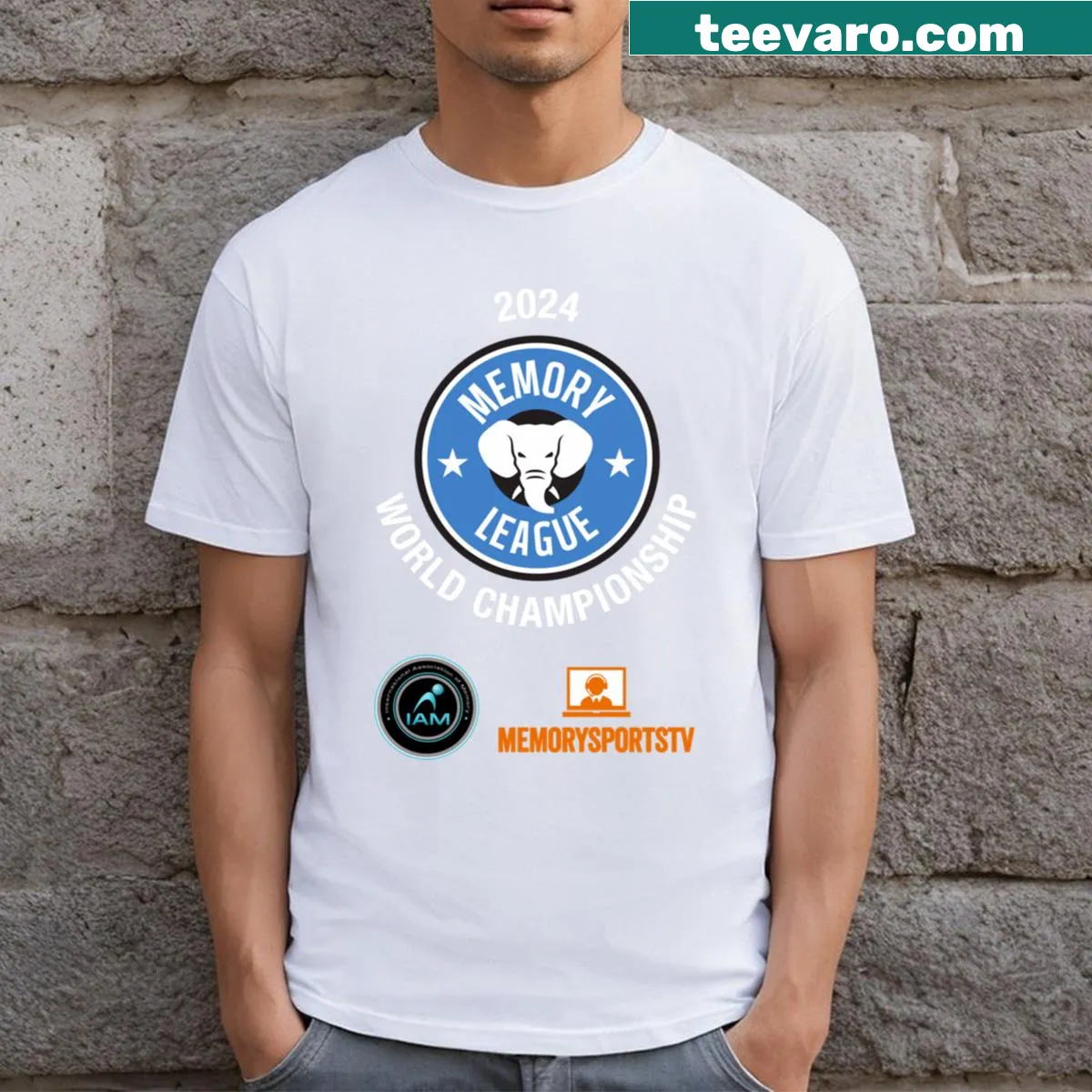 T-shirt with text 2024 Memory League World Championship — on a men's t-shirt