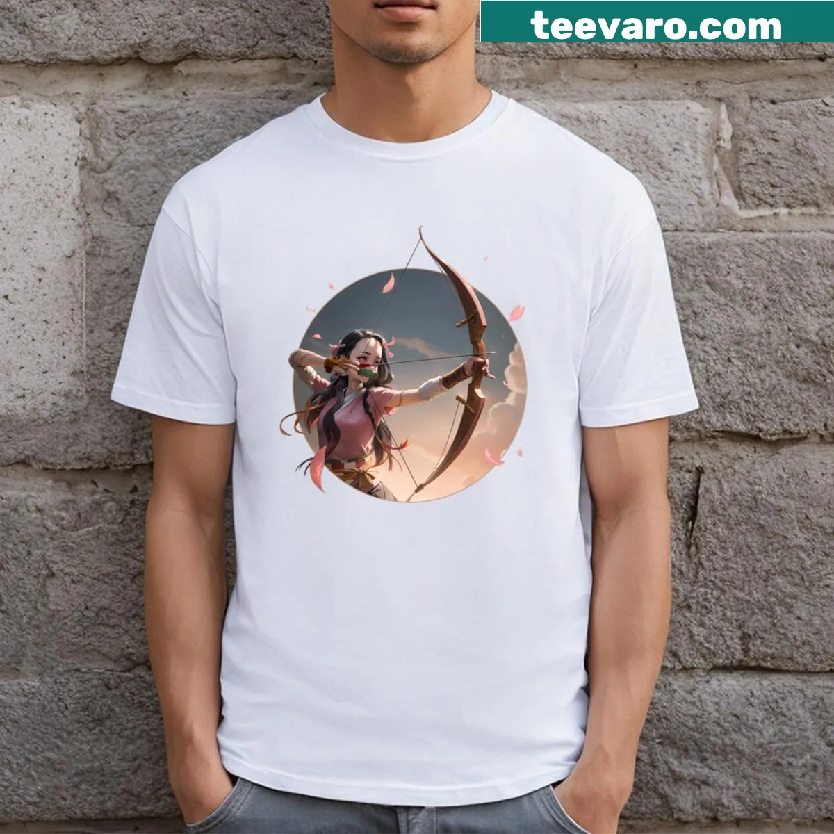 Archer girl inspired by Nezuko from anime on a t-shirt — on a men's t-shirt