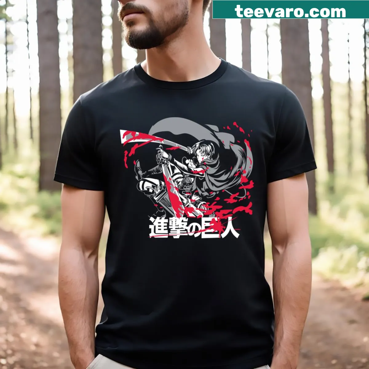 AOT T-shirt featuring a dramatic stronghold scene — on a men's t-shirt